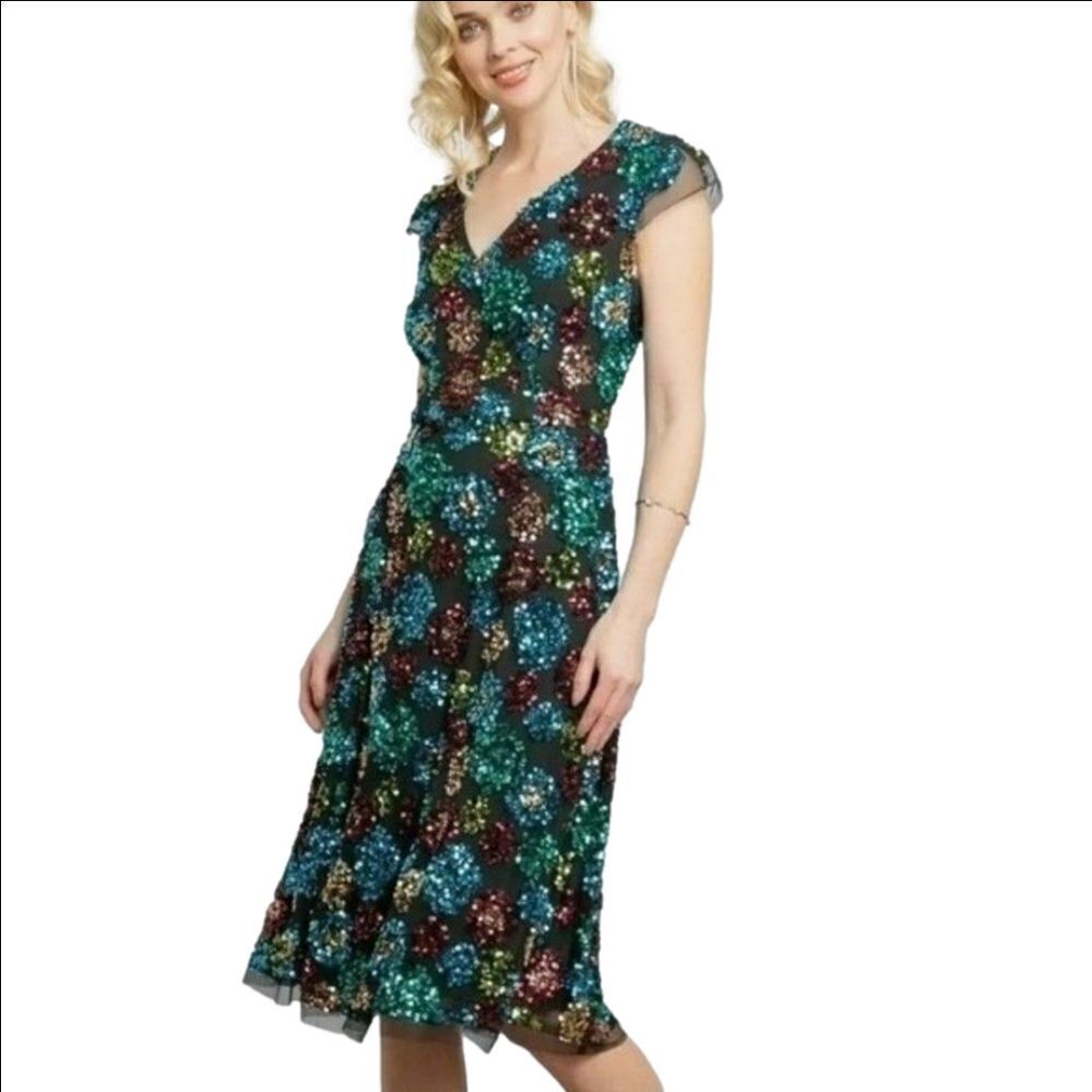 NWT Anthropologie Eva Franco Multicolor Sequined Holiday Party Midi Dress